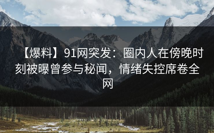 【爆料】91网突发：圈内人在傍晚时刻被曝曾参与秘闻，情绪失控席卷全网
